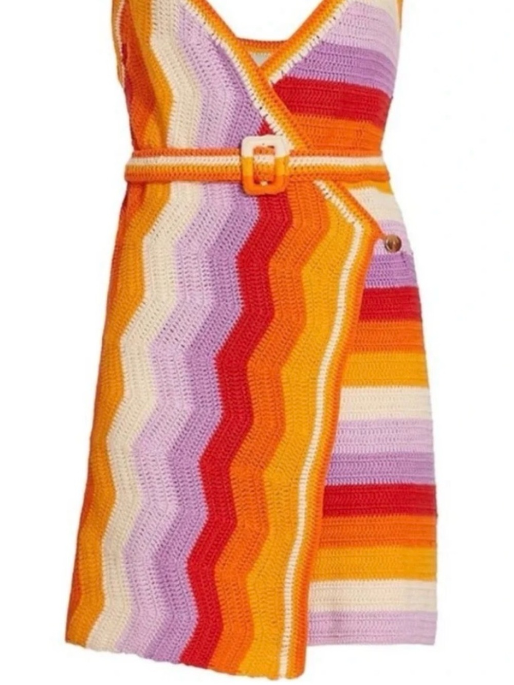 FARM Rio Crochet Wrap Mini Dress in Orange, Pink & Red Stripes - Picture 3 of 5